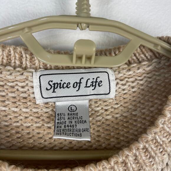 Vintage 90s Spice of Life Fall Leaves Autumn Cream Red Knit Sweater Womens Large - Picture 4 of 11